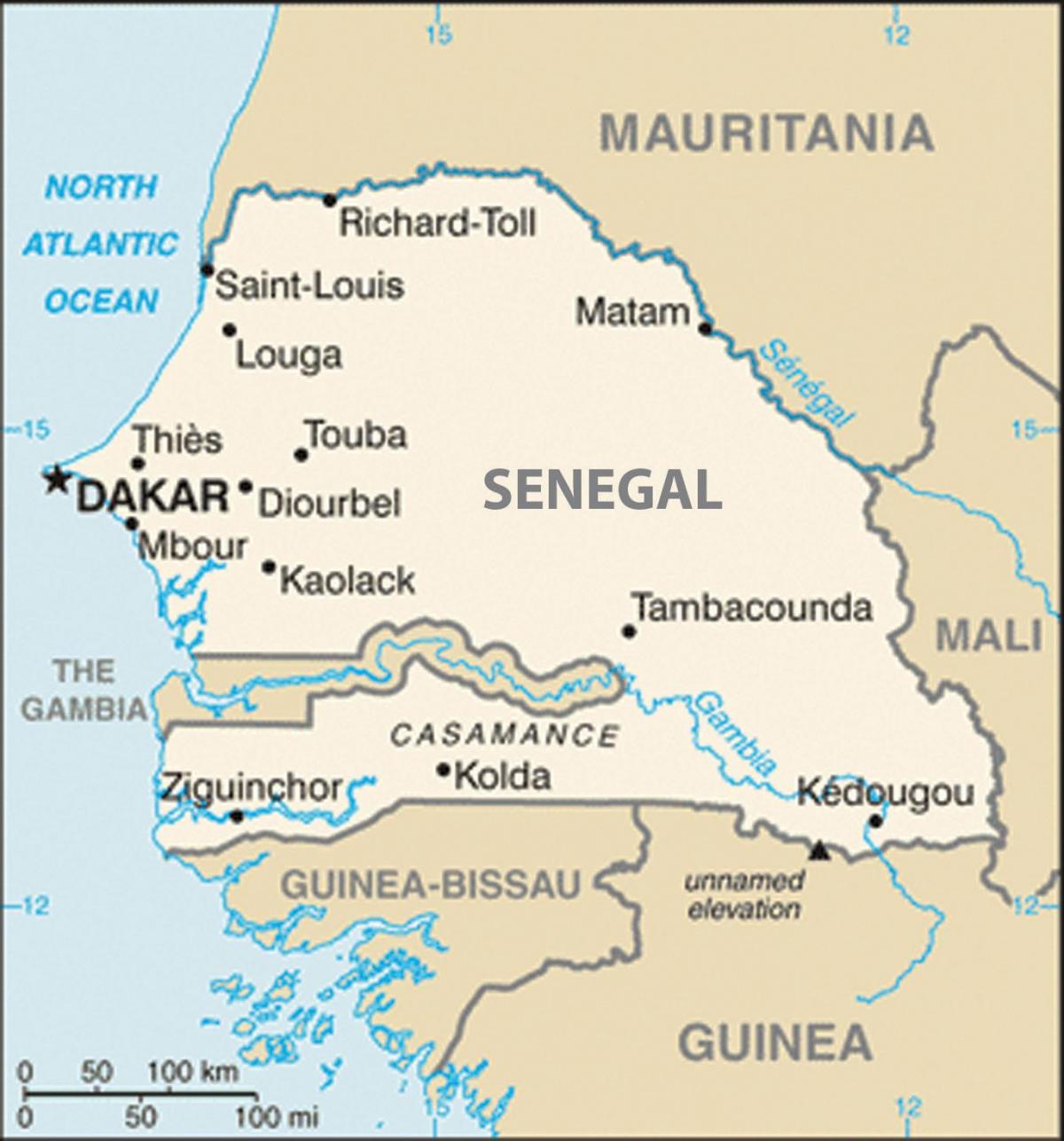 peta dari Senegal dan negara-negara sekitarnya