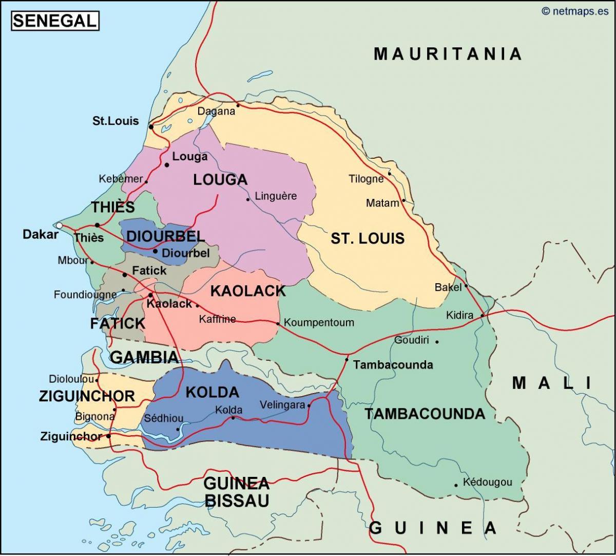 peta dari Senegal negara